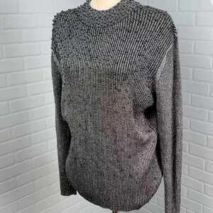 Maggie Barnes Women Gray Silver beads rib knit sweater. Gray/silver size 1X used